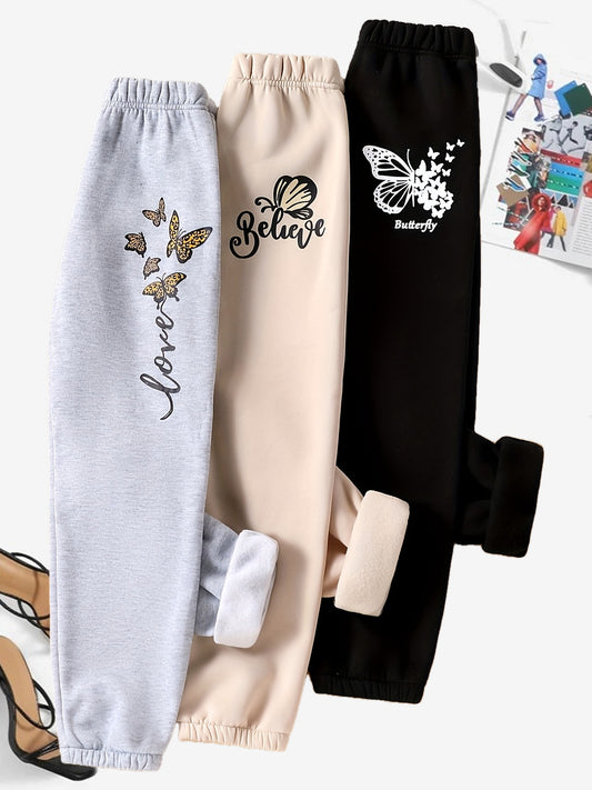 [Thermal Winter Pants] 3pcs Girls' Thermal Winter Pants | Heavy-Duty Warm Casual Trousers with Cuff, Machine Washable Cold Weather Clothing, Perfect for Outdoor
