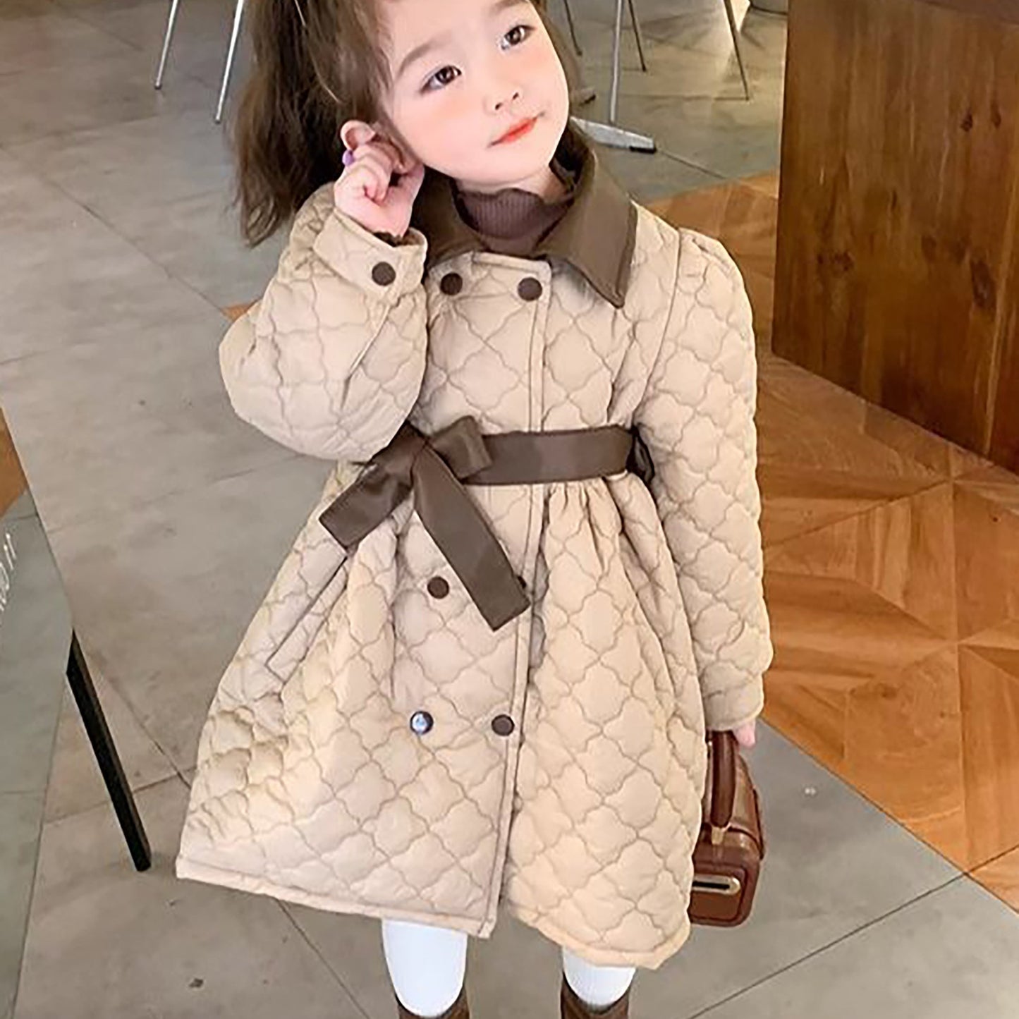 Girls' Winter Warm Thickened Coat with High Collar & Pockets - Thick Long Jacket, Outerwear for, Playdates & Cold Weather, Hand Washable Girls' Outer Layer (Regular Fit)