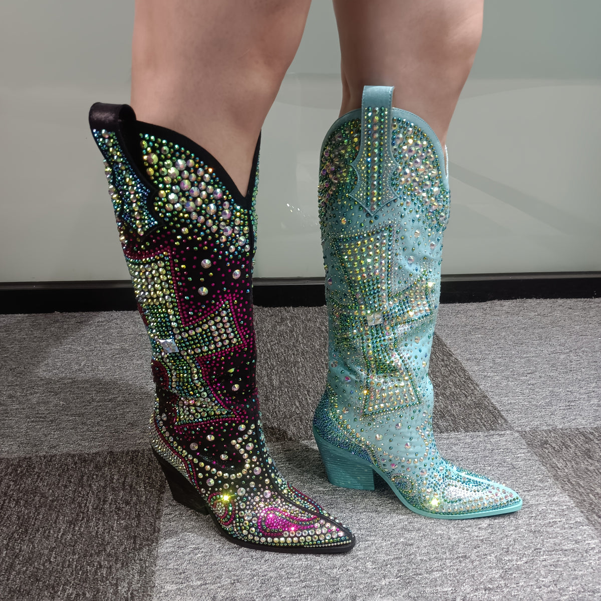 Women'S Western Knee - High Cowboy Boots With Rhinestone Cross | Eye - Catching Bling, Authentic Style | Premium Fabric, Supportive Sole, Soft Cushion | Seasonless For Nightclubs, Parties, Festivals & Shopping Trips