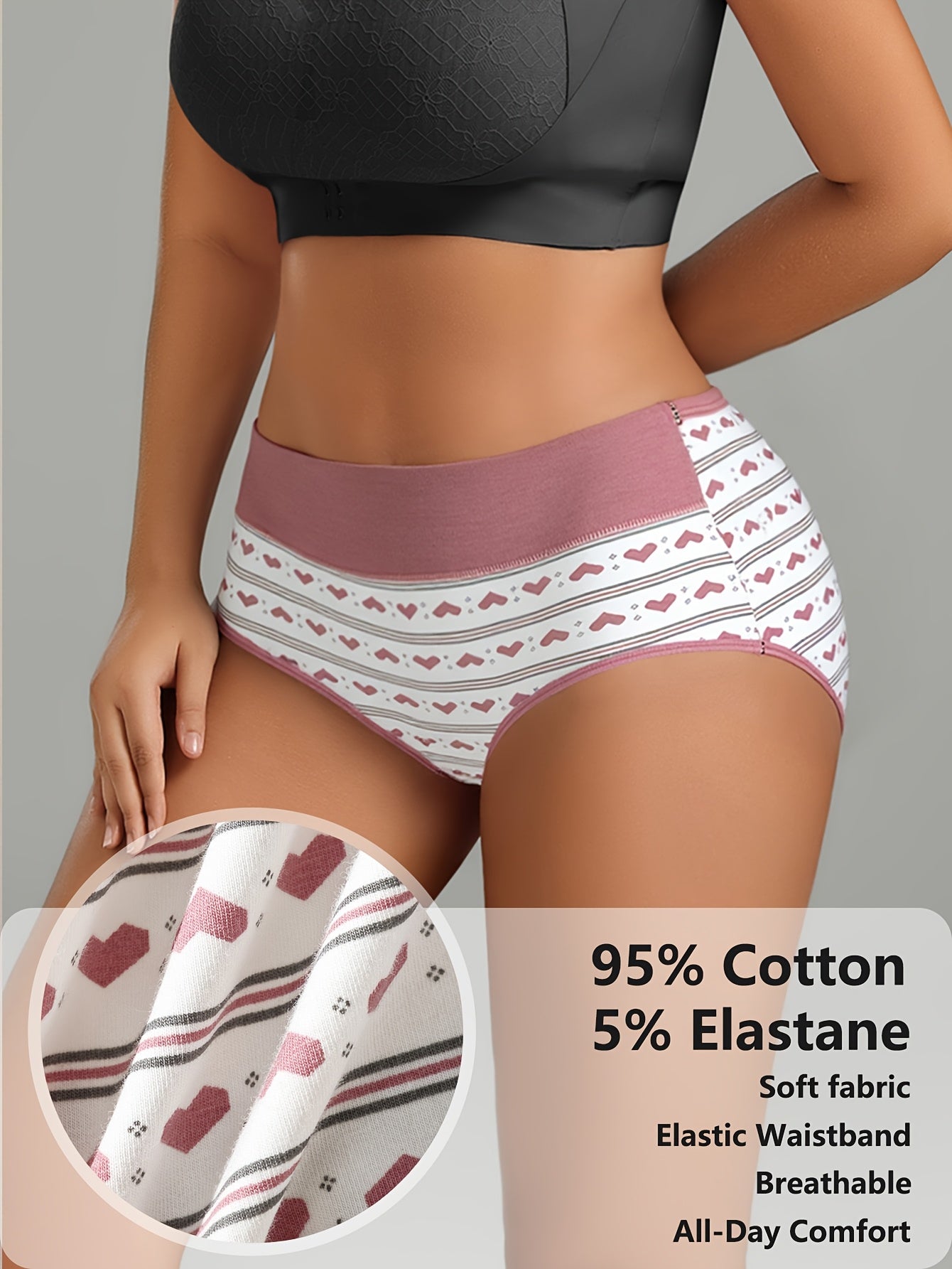 [Fashionable Women's Underwear] 8pcs Set of Heart-Shaped Printed Women's Underwear | Fashionable, Breathable with Good Elasticity, Suitable for Daily Wear
