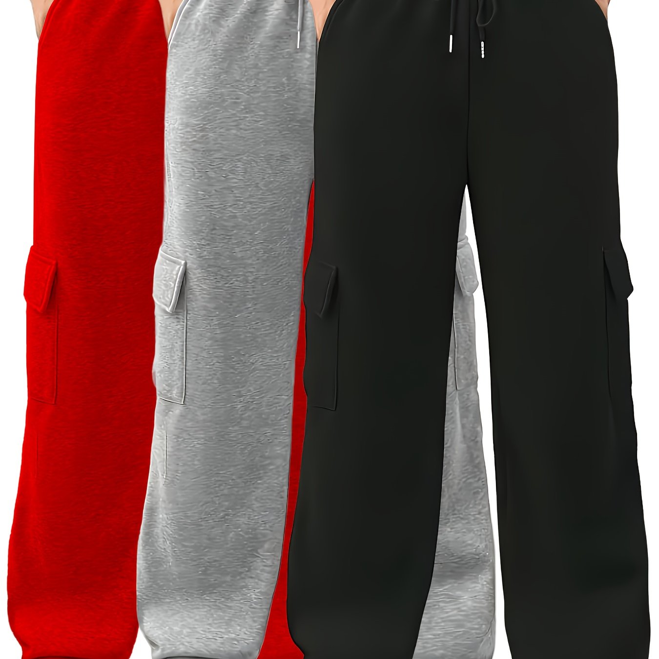 [3pcs Set | Solid Color] 3pcs Set | European American Women's Clothing | Solid Color Sports Pocket Drawstring Sweatshirt Overalls L0444A00