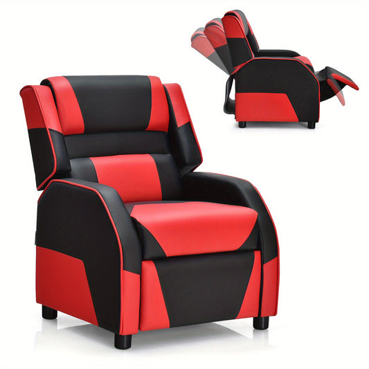 COSTWAY Kids Recliner Sofa, Kids Upholstered Armchair Couch, Leather Recliner, Gaming Reclining Chair with Adjustable Backrest & Footrest, Kid-sized Lounge Chair for Boys Girls Aged 3 Years Up