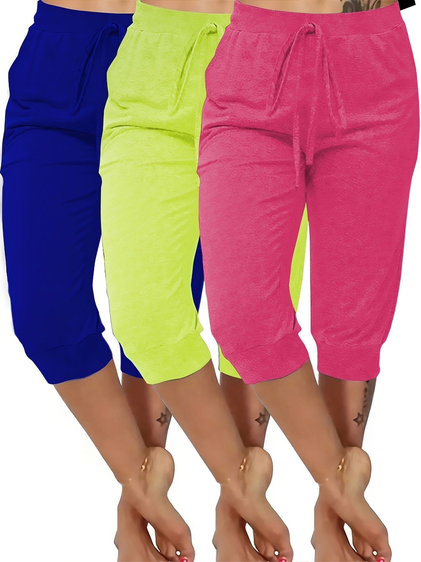 A Set of Three Casual Capri Pants with Bows, Comfortable Enough to Wear Outside As Loungewear