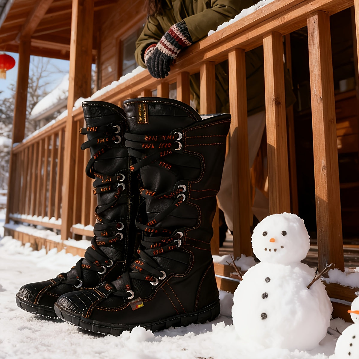 TMA EYES Winter Essential Shoe Cabinet, Non-Slip in Snow! Multiple Colors Available, Fashionable Solid Color Versatile Winter -Lined Warm Women's Calf Boots