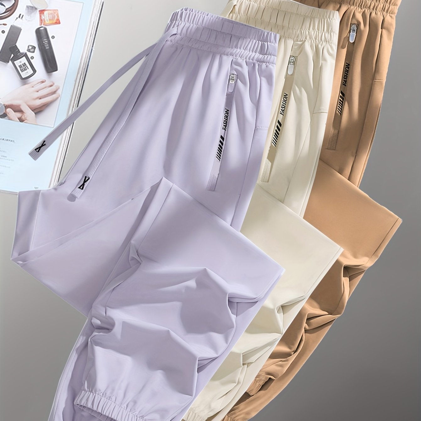 [3pcs Colorful Summer Joggers] 3pcs Women's Summer Casual Sports Pants | Ice Silky Fiber Fabric, Breathable, Elastic Waist, Tapered Running Cycling Joggers | Colorful