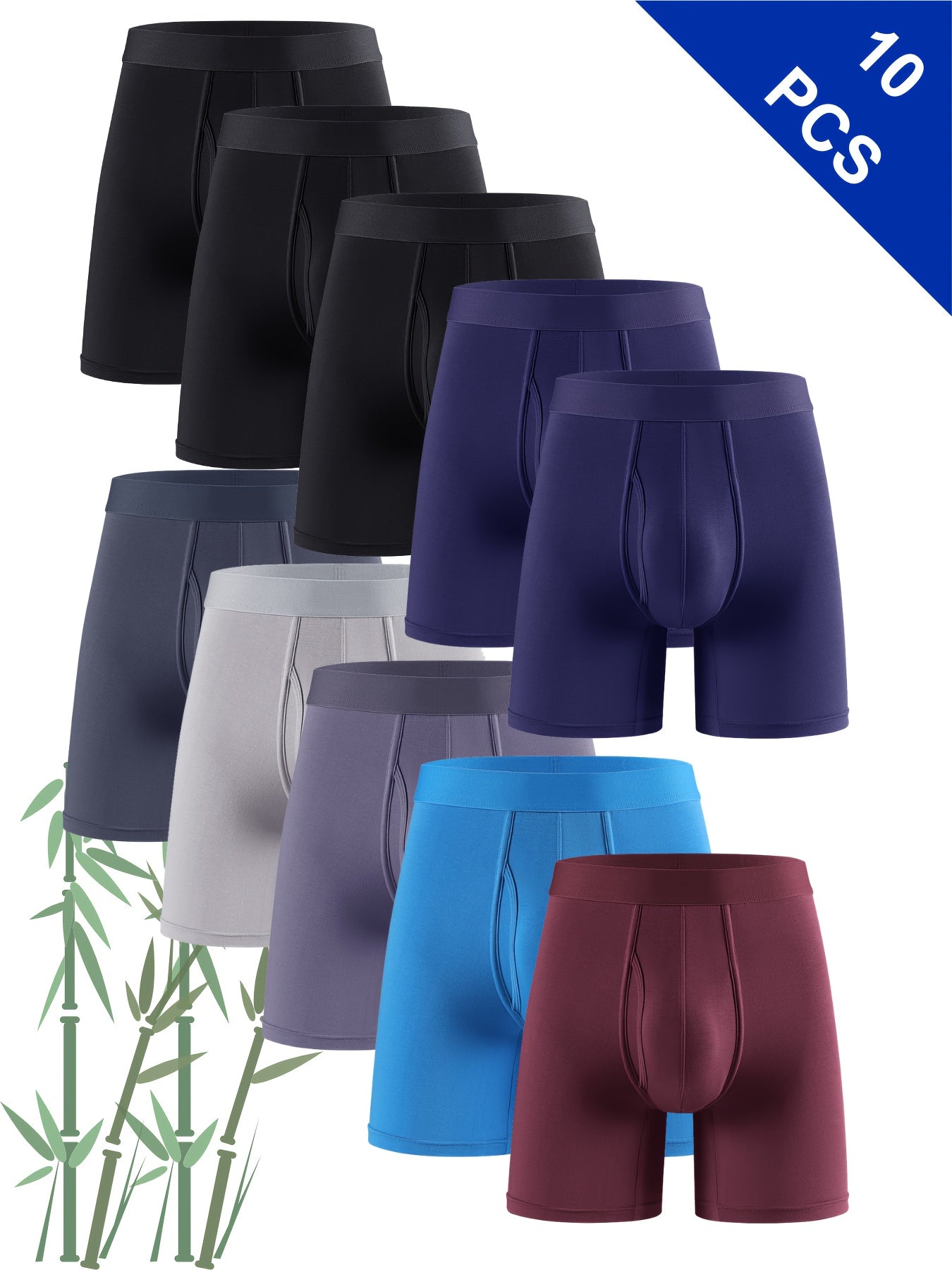 [10 Men's Bamboo Boxer Briefs] A Pc of 10 Men's Bamboo Fiber Boxer Briefs with a Front Fly And 3D Pouch, Comfortable for Casual Home Wear, Suitable for Students And Young People of All Ages, Perfect for All Seasons