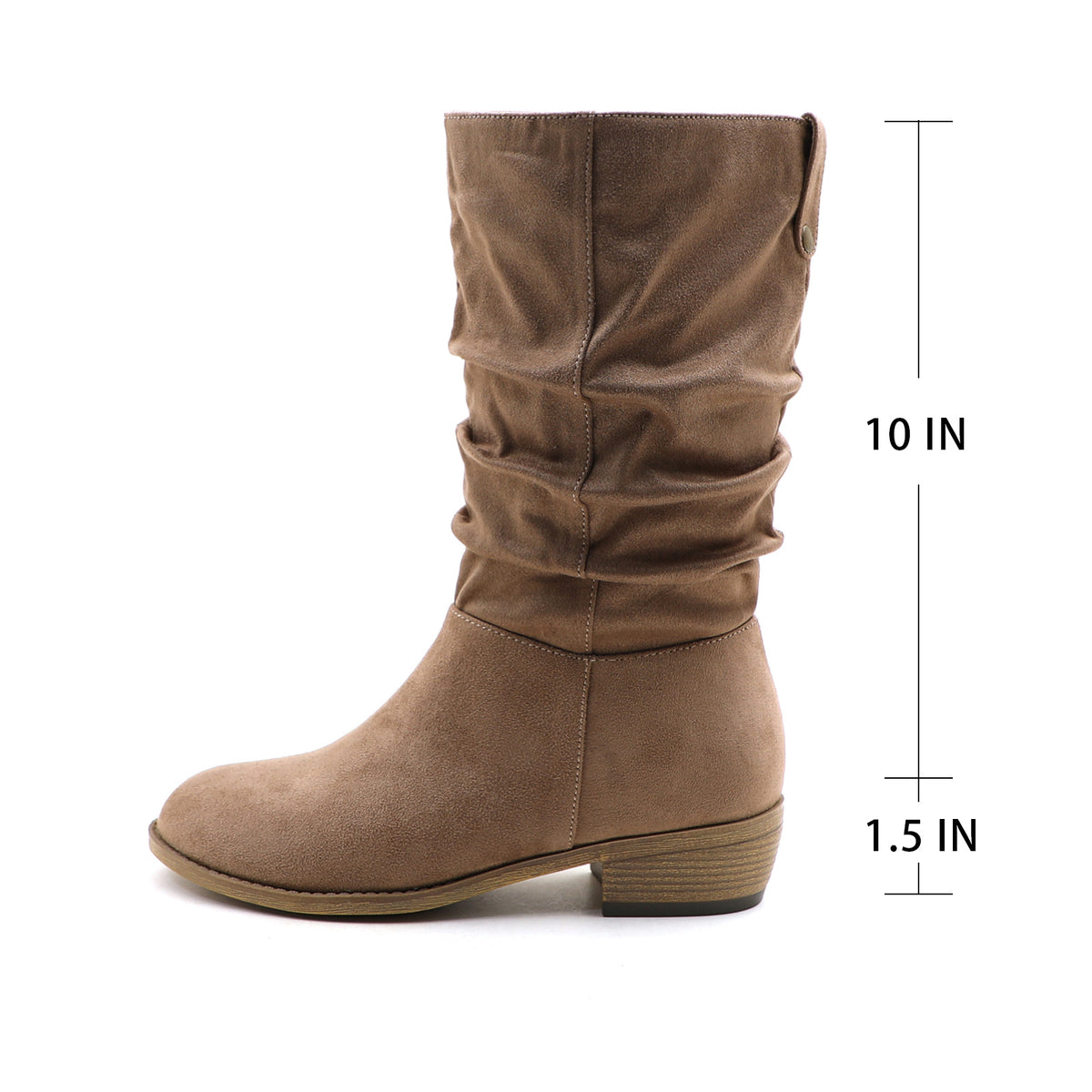 GLAZE Women's Wide Calf Slouchy Knee-High Boots - Chunky Low Heel, Beige/Brown Zipper Closure Winter Boots with Almond Toe & Round Heel, All-Season Round-Toe Trench Boots (Zippered Collar, Fabric Upper)