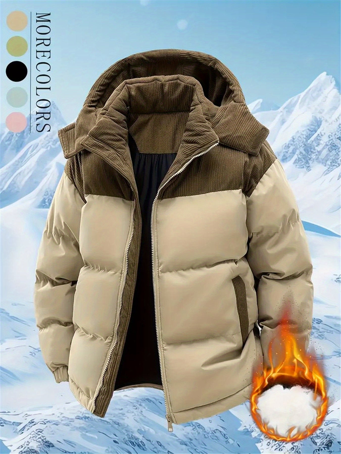 [Winter Fleece Jacket] 1pc Winter Hooded Fleece Jacket for Men & Women - Detachable Hooded Warm Color Block Coat with Zipper Closure, Polyester Fill, Regular Fit, Perfect for Cold Weather Outdoor Activities