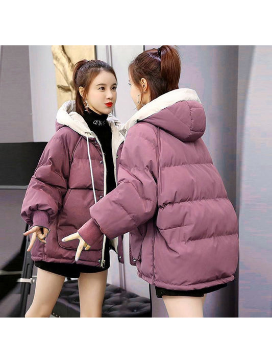 Women's Korean Winter Coat - Oversized Jacket with Pockets, Thick Long Sleeve College Style Bread Coat (No Belt) - Pure Green Hand Washable Outerwear for Cold Weather, Casual &, Korean Fashion Jacket