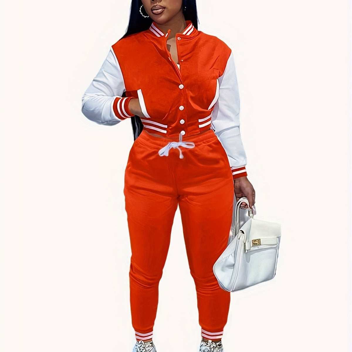 European And Trendy Women'S Patchwork Jacket with Single-Breasted Baseball Suit, a Two-Piece Outfit