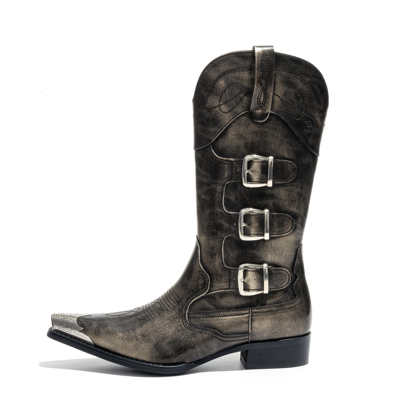 Men'S Western Cowboy Boots with Metallic Accents & Iron Toe - Slip-On Pointed Toe, Black & White Faux Cover, Rubber Sole for Weddings, Parties, Casual Streetwear - All-Season Versatile Outdoor Boots, Cowboy Boots, Wedding Foo