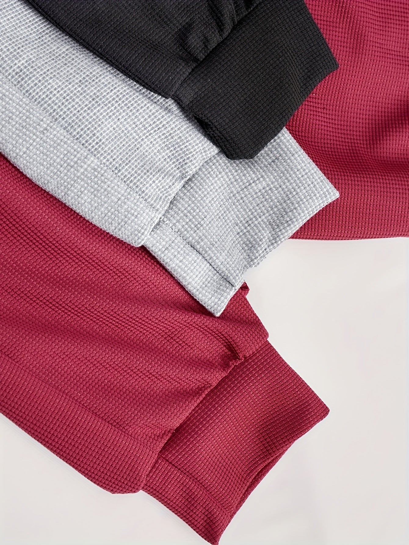 Three-Color Waffle Long-Sleeve And Long-Pants Crop Top Pajama Set for Women, Home Wear.