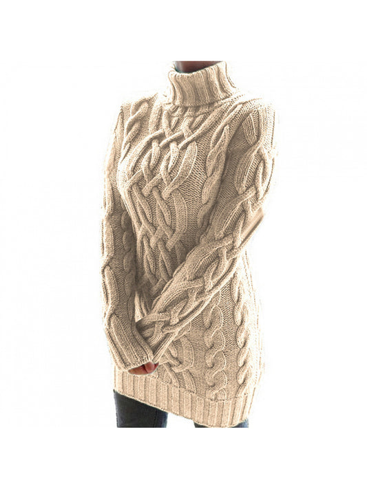 Women'S Retro Thickened Sweater - European & American Style Double Collar Pencil Dress, Solid Color Winter Warmth, Elegant Office & Semi-Formal Attire, Durable Thick Yarn Construction, Comfortable Casual to Professional Outfi