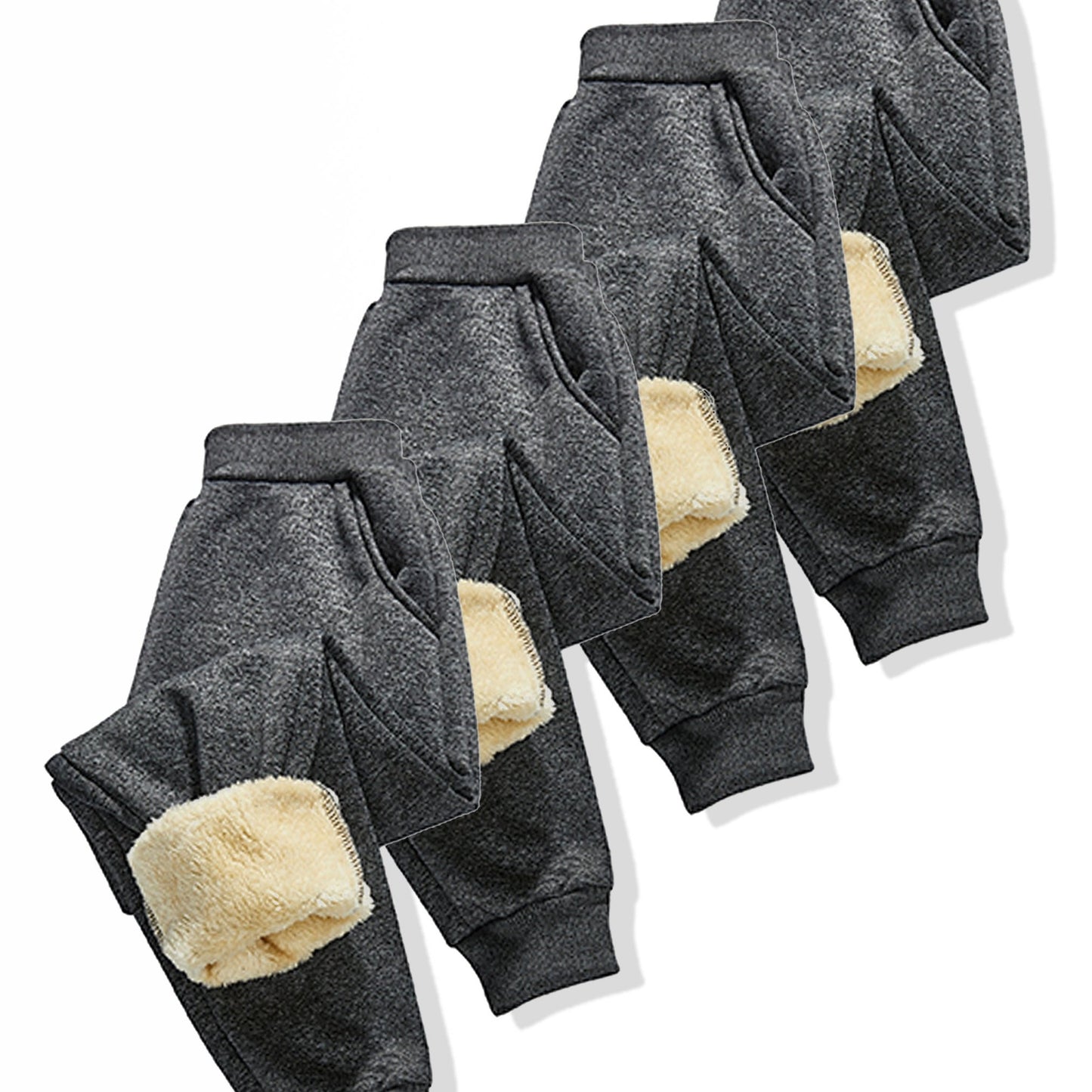 4pcs ' Autumn & Winter -Lined Warm Thickened Cold-Resistant ' Pants, Elastic Waistband, Cuffed Legs, Unisex Style, Perfect for Outdoor, Cold Weather Pants, Cuffed Leg Design, Casual Kids Wear, Thickened Fabric, Cozy Winter Ma