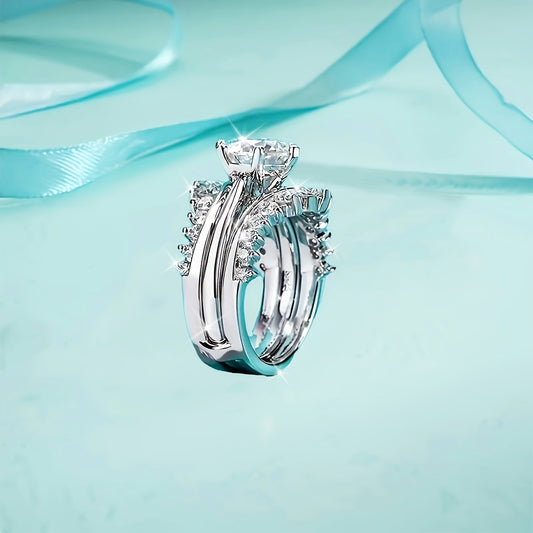 Instant Shipment: Instant Dispatch: 1pc 3 Carat Moissanite Engagement Ring Set, 925 Sterling Silver With 18K Golden Plating, Fashionable Couple's Gift, Unisex Jewelry For Men And Women, Birthday Party Luxury Accessory