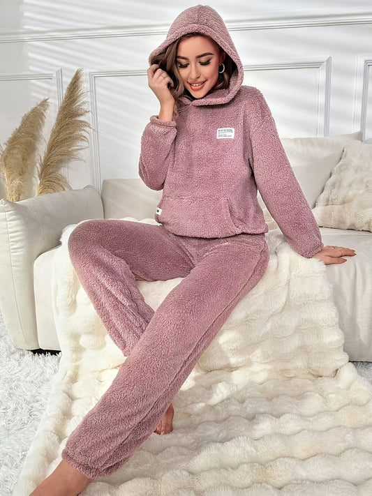 Women'S Cozy Fleece Hoodie & Pants Set - Soft Pink Casual Pajama Outfit with Pockets, Long Sleeves, and Drawstring Waist, Perfect for Relaxing at Home, Allseason Pajamas|Casual Style|Soft Fleece Material, Curvy Women Pajamas,