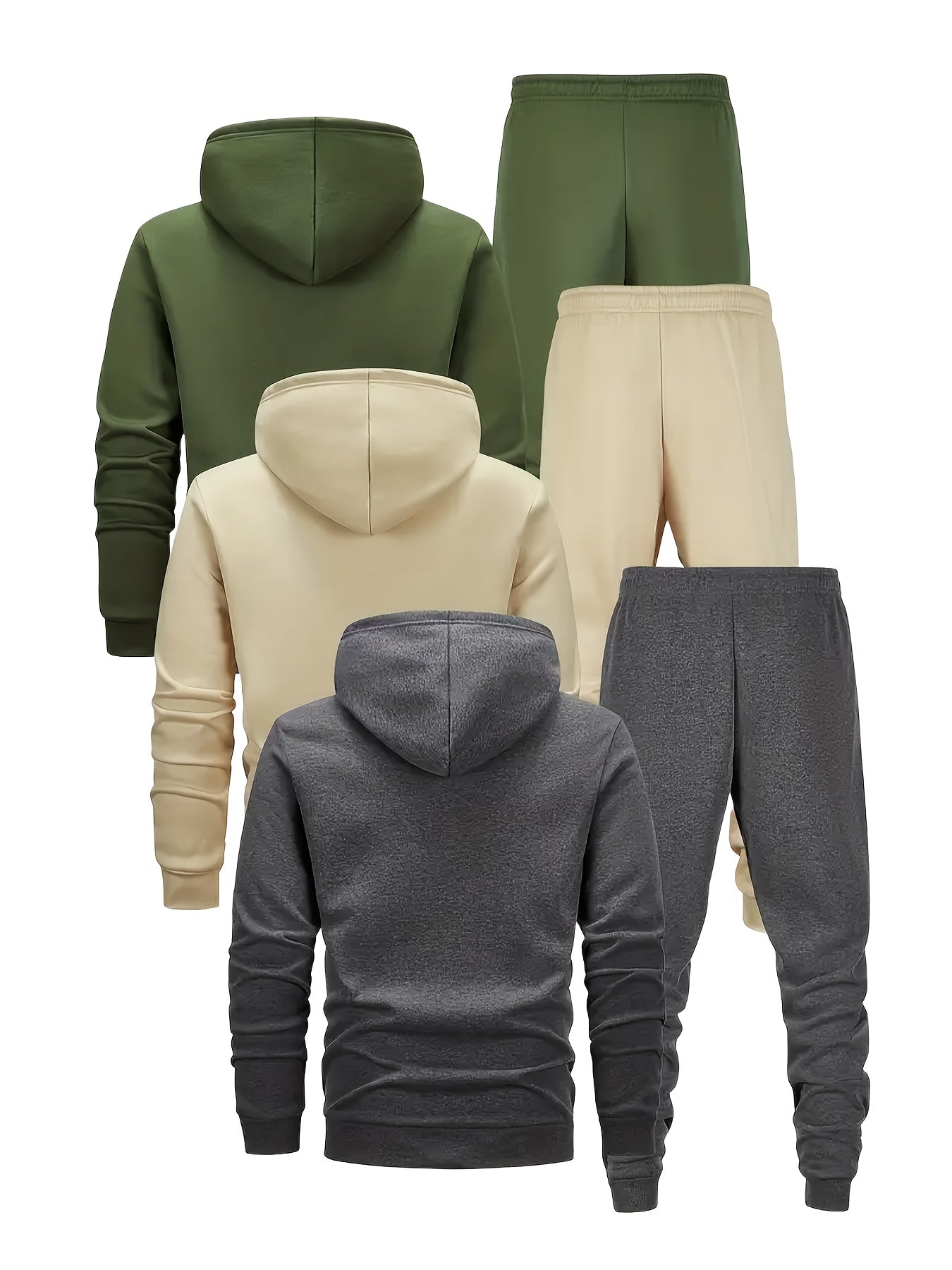 6pcs Men's Solid Color Hooded Sweater & Jogger Pants Matching Tracksuit - Thermal Long Sleeve Athletic Wear, Elastic Waist Gym Suit for Outdoor Training, Yoga,, Casual Winter Spring Fall Outfit (Machine Washable)