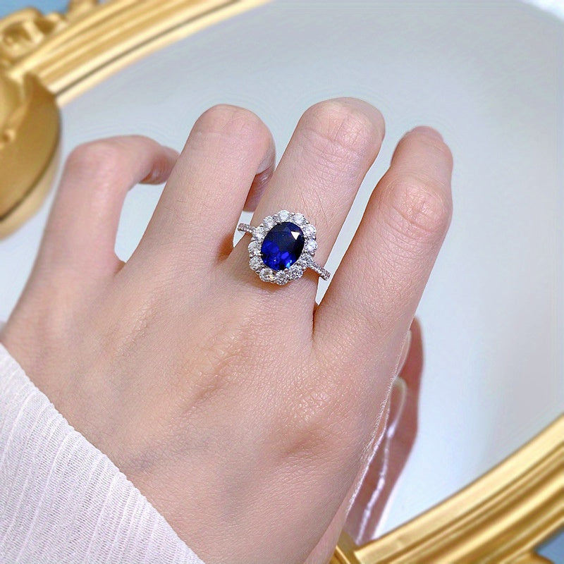 Ladies' Fashion Jewelry, Classic Artificial Sapphire Oval 7 * 9 Ring, Light Luxury Design, Elegant, Atmospheric, Trendy and Simple Ring, High Quality Jewelry for Women, Jewelry for Women High Quality Rings, Sapphire Jewelry f