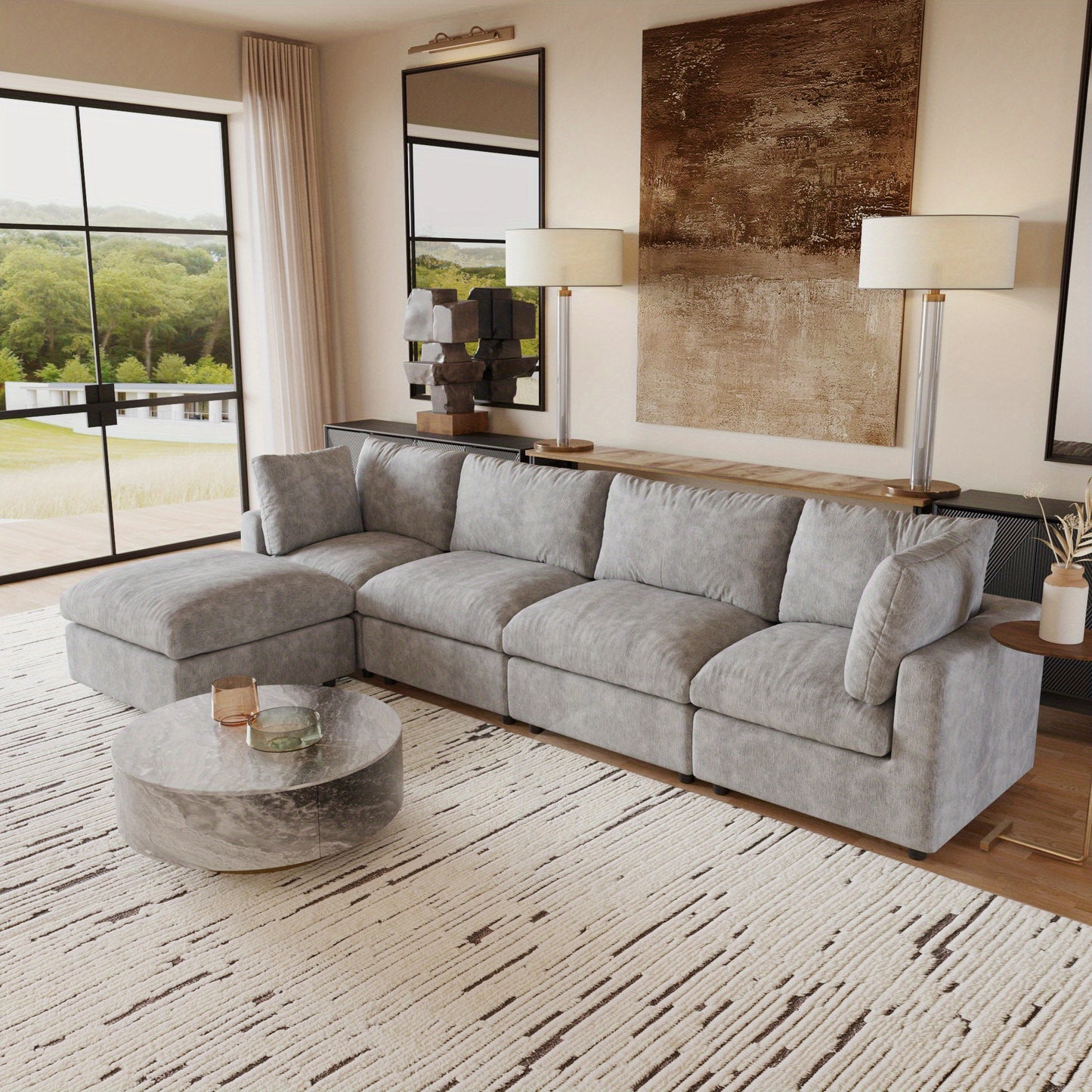 Cloud Couch Modular Sectional Sofa, 134" L Shaped Couch, Oversized Convertible Wide Seater, 4 Seater With Ottoman For Living Room Set, Covers Washable&Replaceable