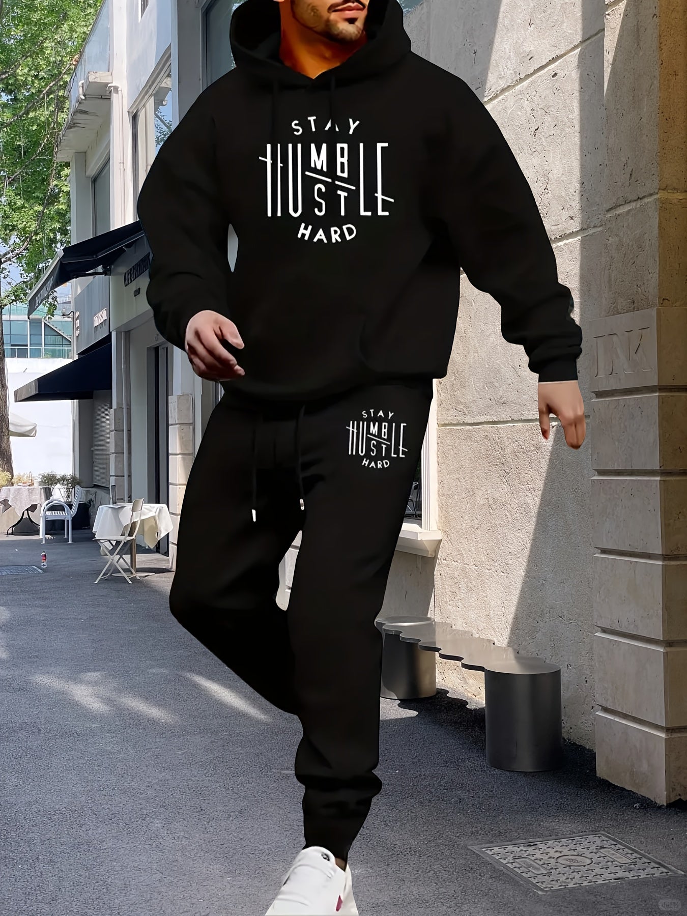 Men's 6pcs Full Set Hooded Sweatshirt & Jogger Pants Sweatsuit - Micro Elastic Fabric, Letter Print Matching Tracksuit for Gym, Yoga,, Winter/Spring/Fall Casual Wear, Machine Washable Matching Outfit (Regular Fit)
