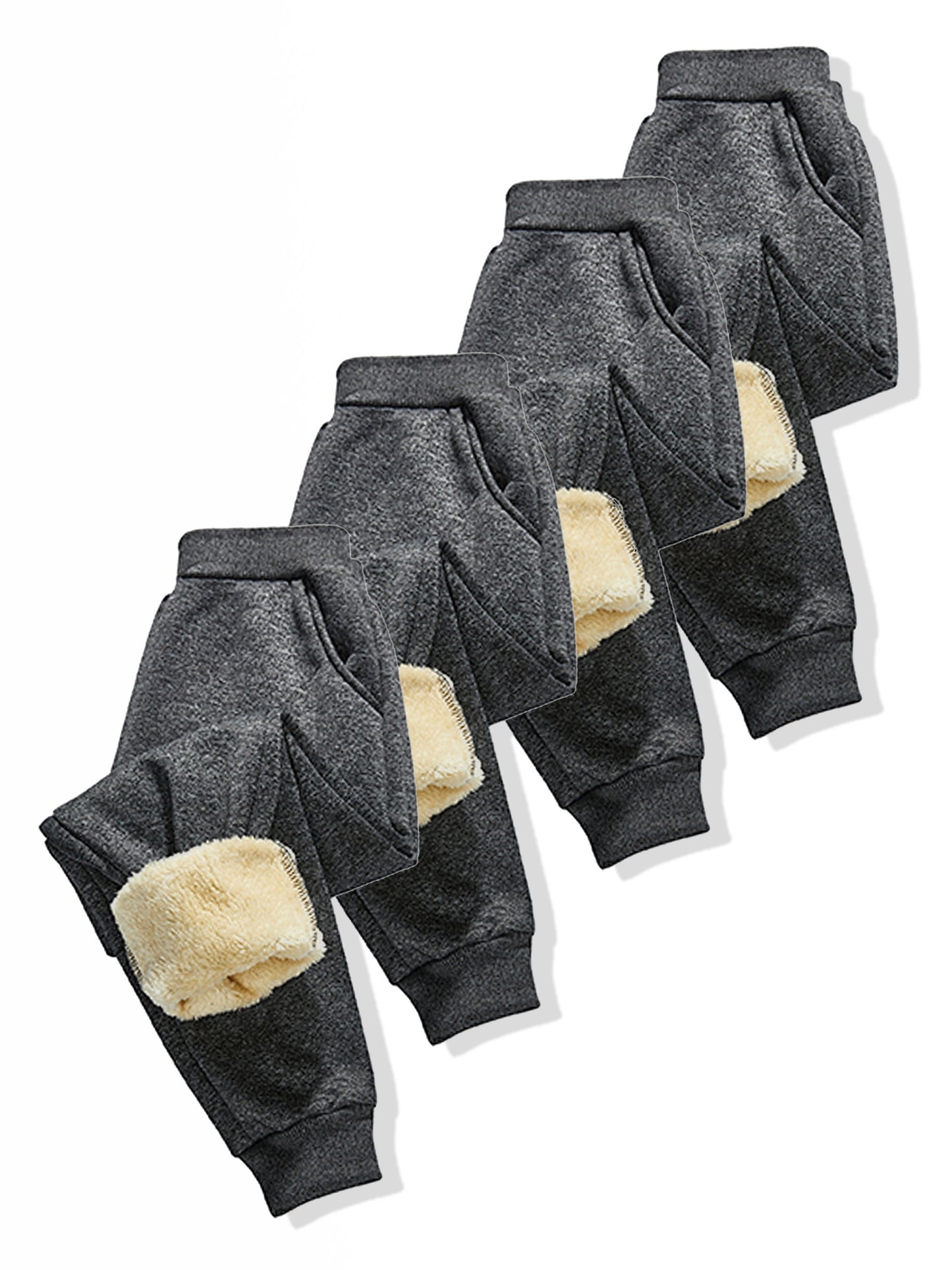 4pcs ' Autumn & Winter -Lined Warm Thickened Cold-Resistant ' Pants, Elastic Waistband, Cuffed Legs, Unisex Style, Perfect for Outdoor, Cold Weather Pants, Cuffed Leg Design, Casual Kids Wear, Thickened Fabric, Cozy Winter Ma