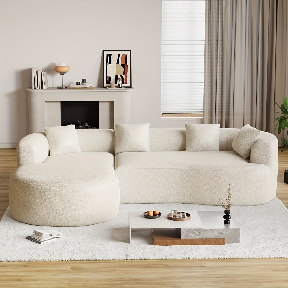 Modern 111” White L-Shaped Curved Sectional Sofa with Left Chaise, 4-Seater Luxury Chenille Couch, Extra Deep Seat & Memory Foam Cushions, No Assembly Required for Large Living Rooms - Contemporary Modern for all-White Deco