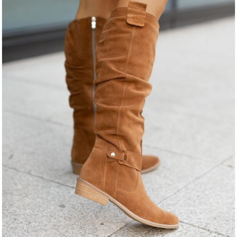 Women's Elegant -Like Winter Boots - High Calf Ankle, Side Zipper Closure, Low Block Heel (No Lifting) - Wide Width (EU 44/45) - Warm Round Toe Snow Boots for Jeans & Dresses - Durable Rubber Sole & PVC