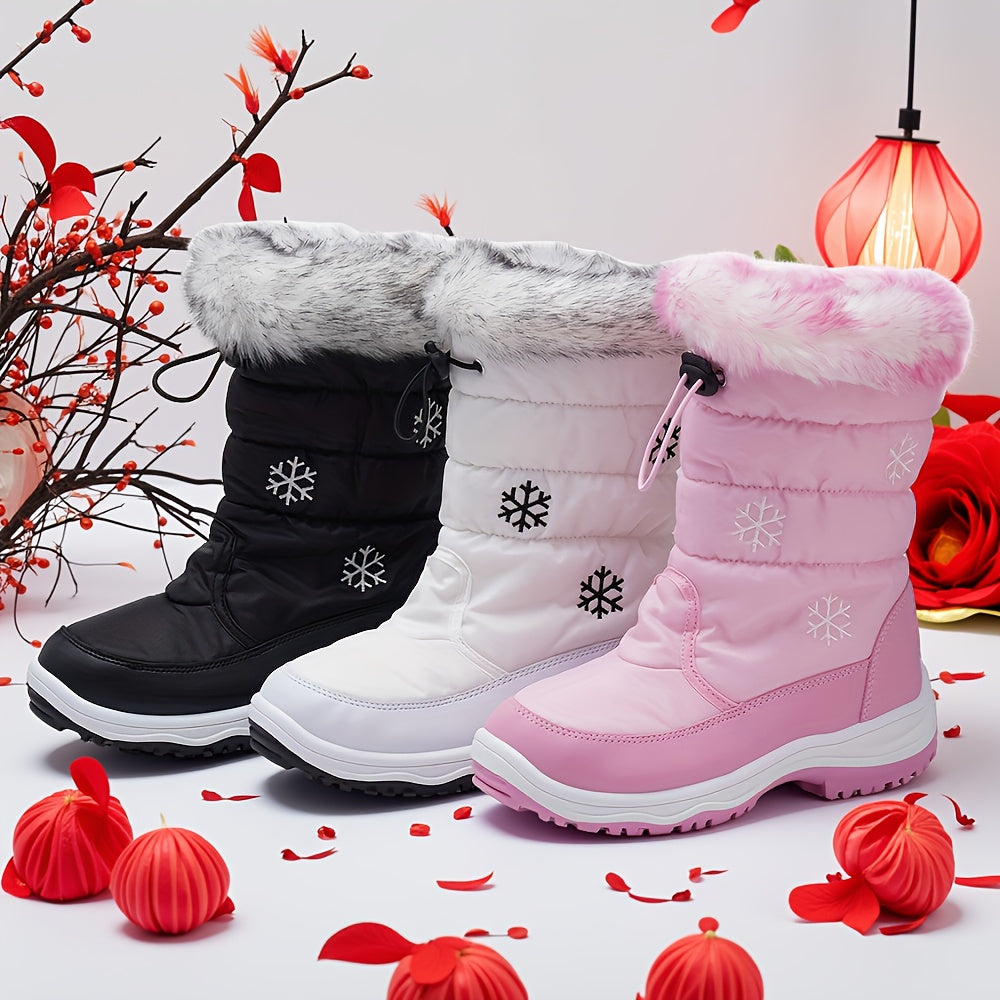 Girls' Winter Snow Boots with Plush Lining - Cute Pink & Snow Boots with Zipper Closure, Warm Mid-Top Round Toe Snow Boots for Girls, All-Season Outdoor Play, Hiking & Casual Wear, Winter Boots, Hiking Footwear, Stylish Footw