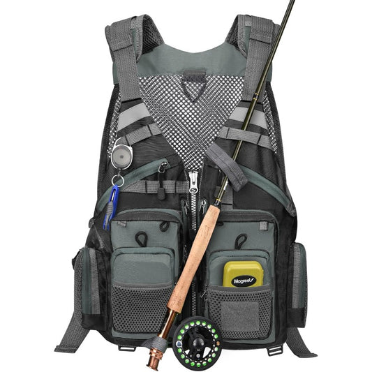 Gonex Men's & Women's Fly Fishing Vest with 18-Pocket Heavy-Duty Construction, Adjustable Chest & Waist, Reflective Safety Strips, Ergonomic Design with Mesh Back Panel & SBS Zippers - All-in-One Fishing Gear System for Trout