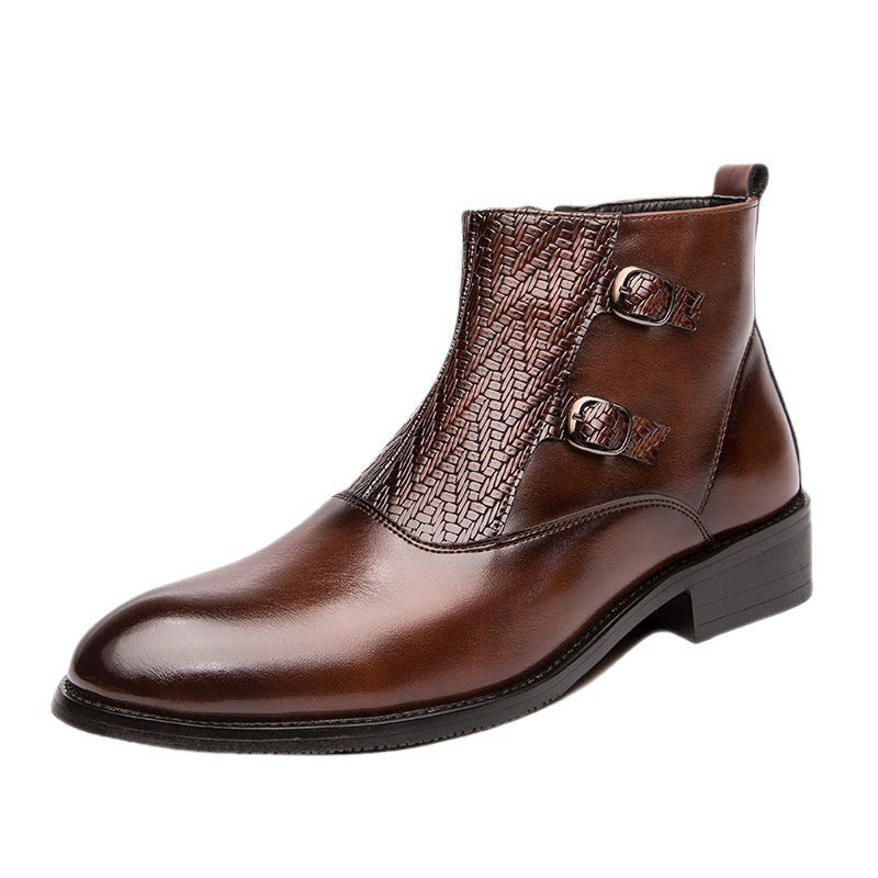 Men's High-Top British Retro Chelsea Boots - Slip-Resistant Round Toe & Side Zipper Closure, Glossy Black Formal Business Shoes for Weddings, Parties, Office - All-Season Comfortable Mid-Calf Boots, Shoes for Suit Men, Fancy