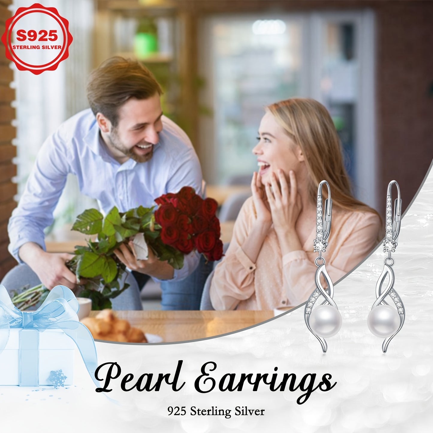 Freshwater Pearl Earrings for Women SS925 Sterling Silver Pearl Dangle Earrings Wedding Jewelry Gift for Bride Bridesmaid Wife Mom