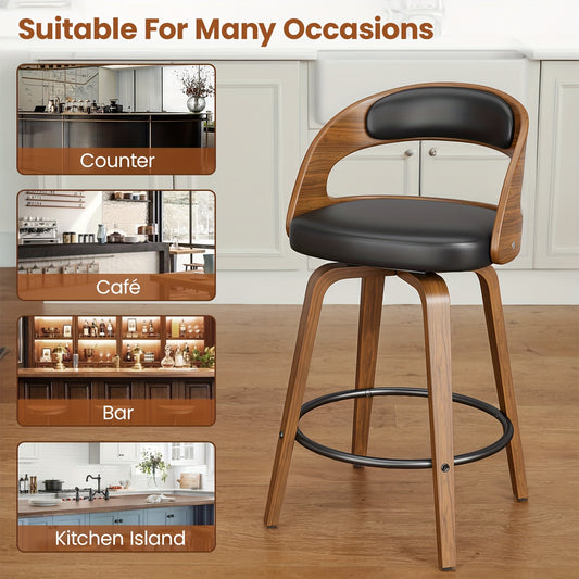 3/4pcs Modern Upholstered Bar Chair Set, 26" Counter-Height Stools With Thick Soft Cushion, Ergonomic Back Support, Solid Wood Legs & Footrest For Kitchen Island
