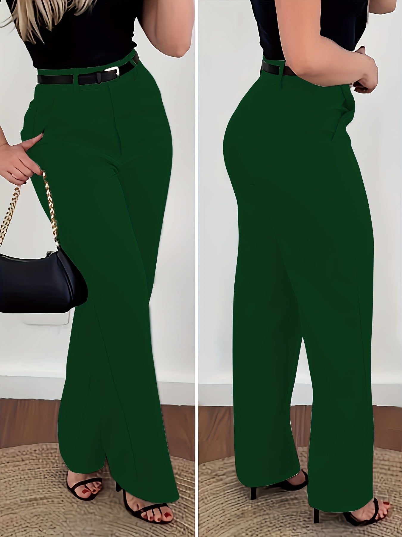 Fashionable Retro Women'S Suit Pants, Casual Daily Commute Professional Solid Color Women'S Trousers, Suitable for All Seasons, Non-Elastic Straight-Leg Trousers (No Belt)