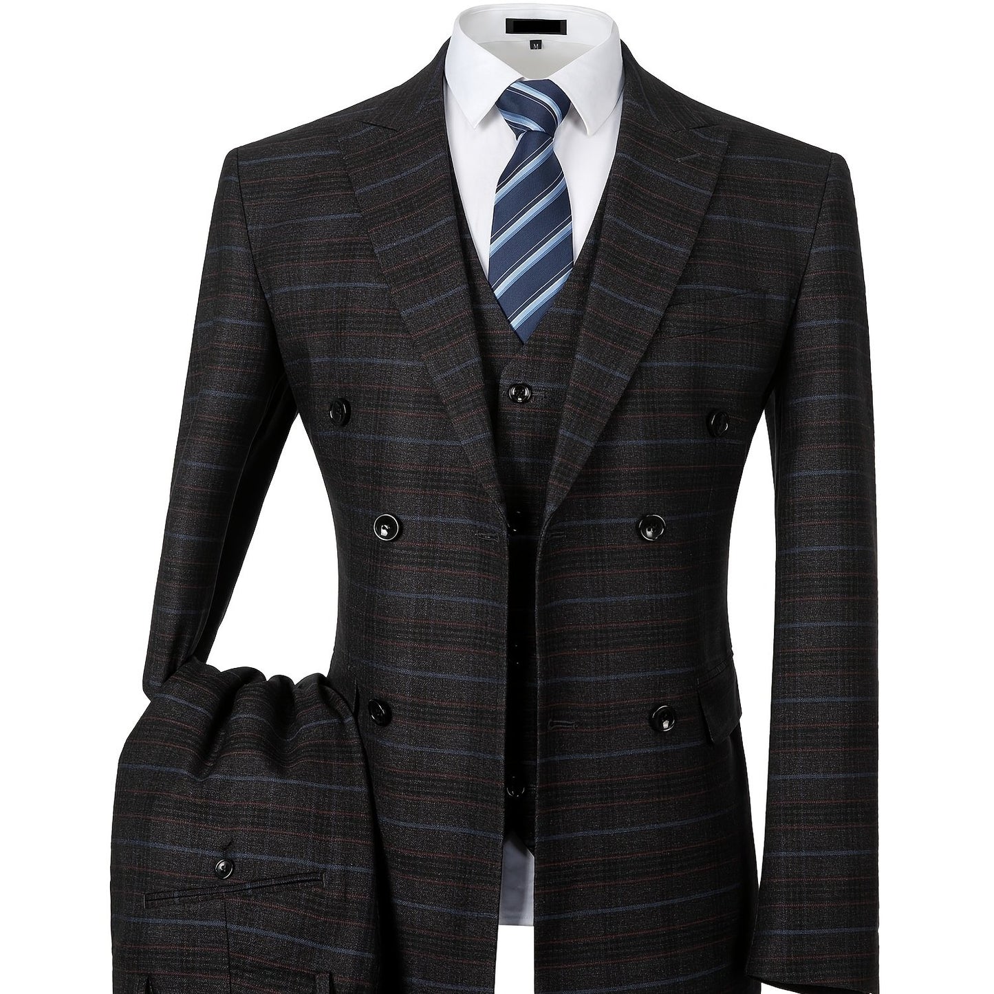 Mens Suit 3pcs Checked Blazer Jacket Vest Pant Slim Fit Single Or Double Breasted Vintage Suits Wedding Groomsmen Prom Business 2 Buttons Tuxedo Suit Set