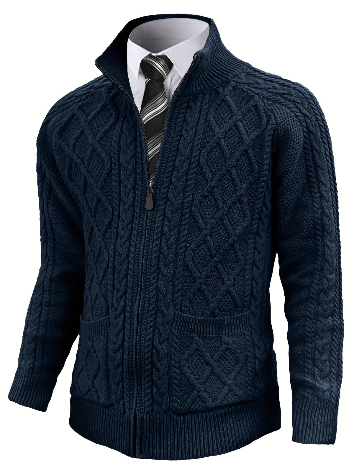 Men'S Cardigan, Solid Color Cable Knit Full Zip Sweater, Perfect for Daily Casual Wear, Warm for Autumn And Winter, a Great Gift for Friends