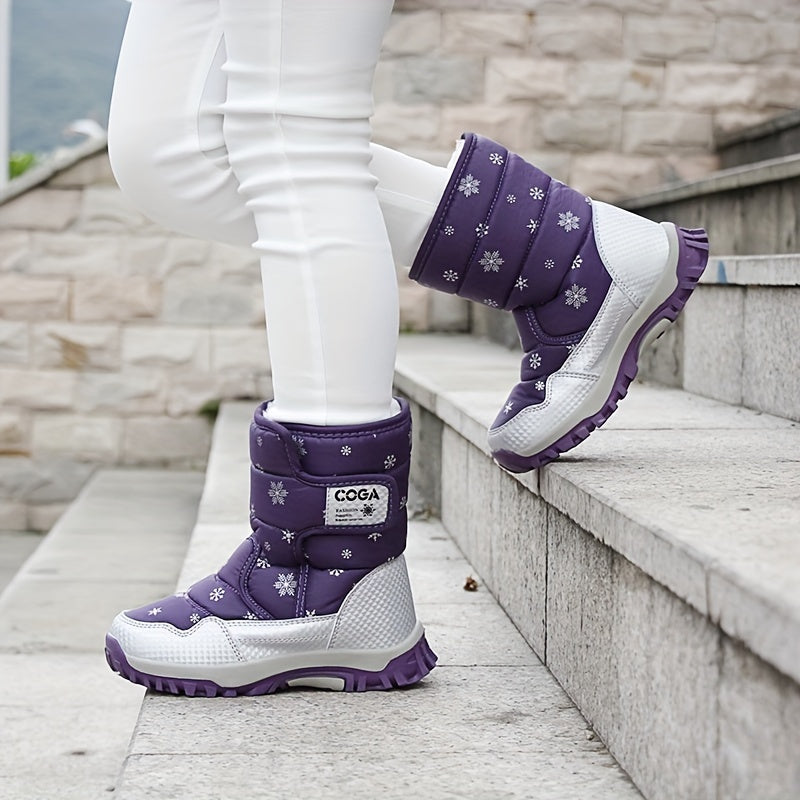 [Preppy | Winter] Winter High-Top Snow Boots | Preppy Casual Boots for Boys & Girls | Adjustable Fastening, PU & Nylon Upper, Fabric Lining, TPR Sole, Round Toe, Kids' Warm Padded Boots