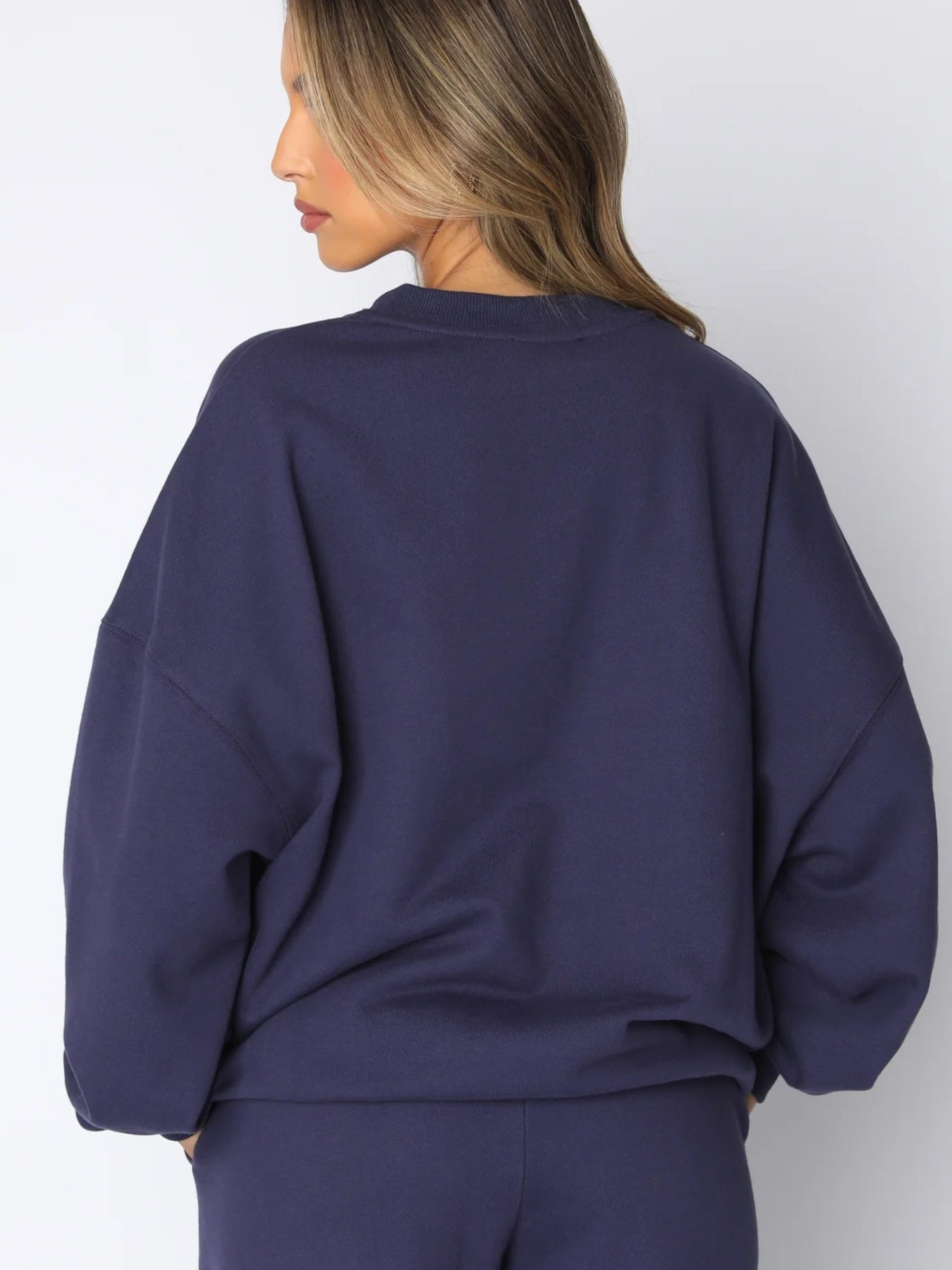 Solid Color Sweatshirt Set- Women's Round Neck Long Sleeve& Pants