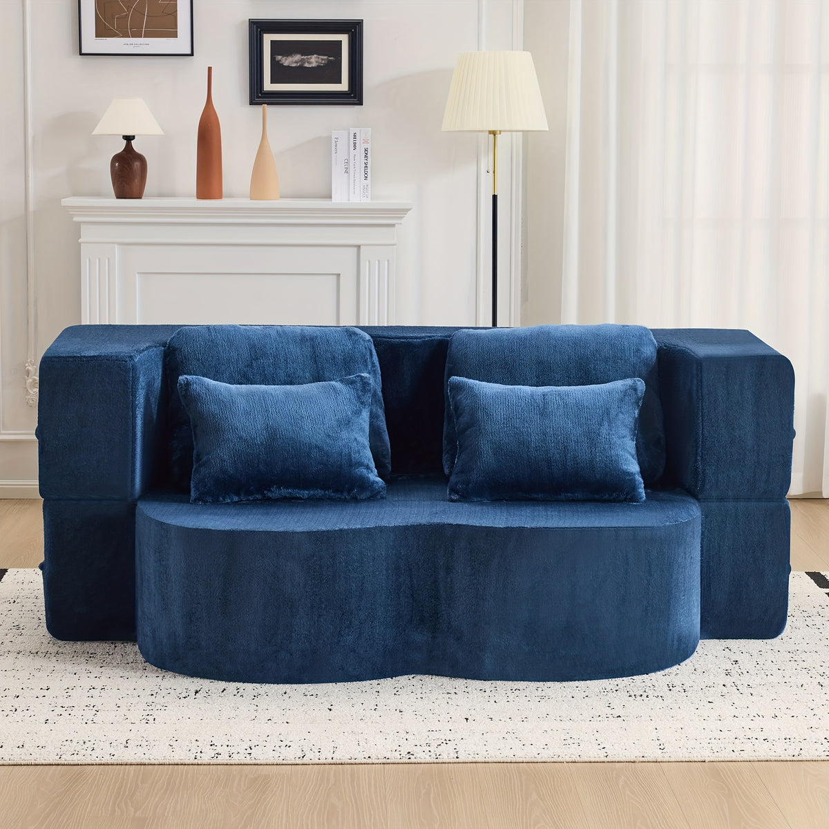 Queen Size Foldable Sofa Bed, Chenille Futon Sofa Couch, High-Density Foam Convertible Sleeper Sofa, Foldable Floor Couch Bed for Living Room, Guest Room, Bedroom