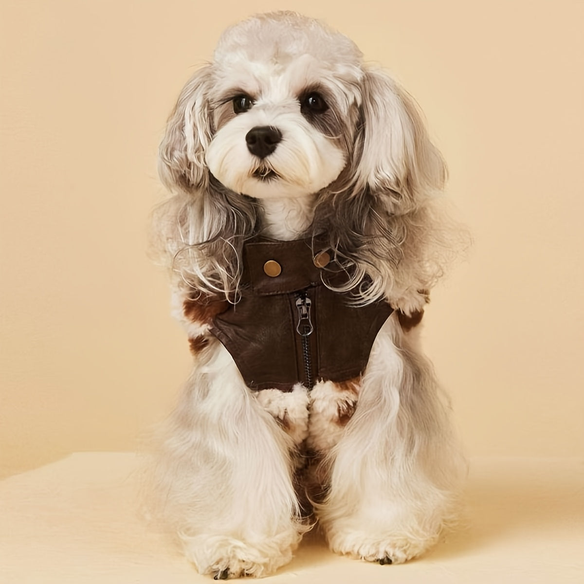 1pc Winter Dog & Cat Vest - Thick Warm Coat with Snap Button Closure, Soft Plush Faux Fur Jacket for Small to Medium Pets (Chihuahuas, Pomeranians, Maltese) - Indoor/Outdoor Use, Cozy Brown/White Pet Clothing, Hand Washable
