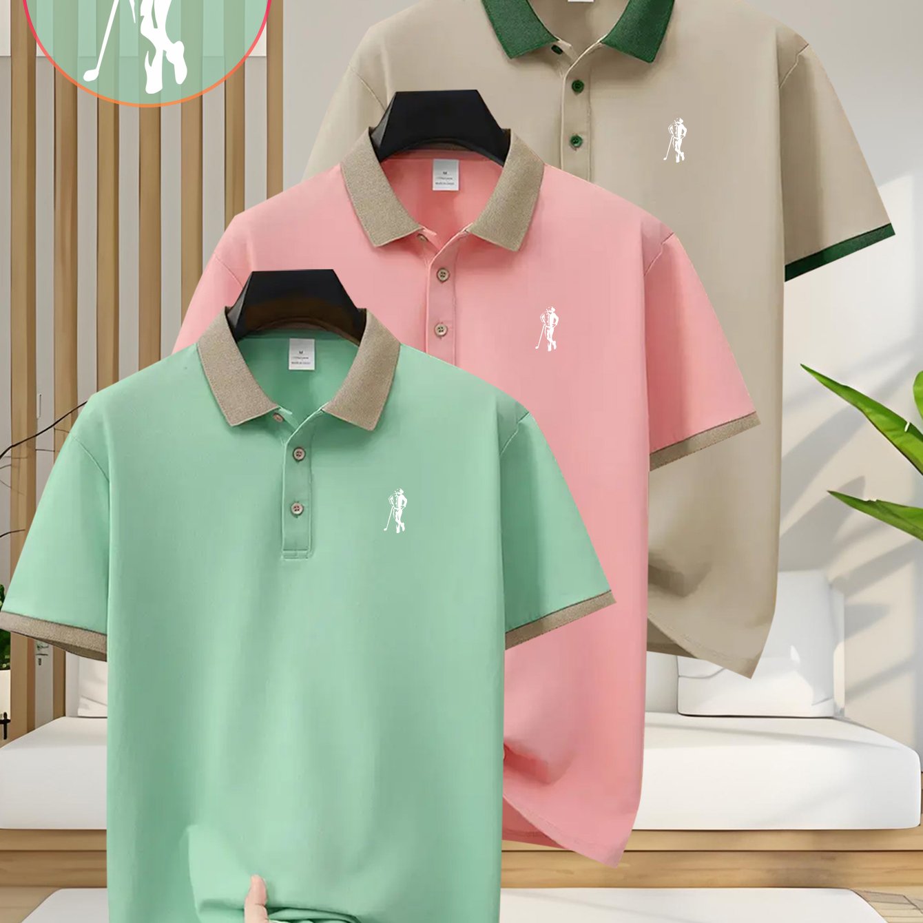[Ideal Christmas Gift] A Trendy Three-Piece Set of Men's Polo Shirts, Perfect for Casual Wear And Golf, Featuring Print Patterns, a Collared Design, Short Sleeves, Buttoned Neck, And Breathable Fabric, Making It an Ideal Chri