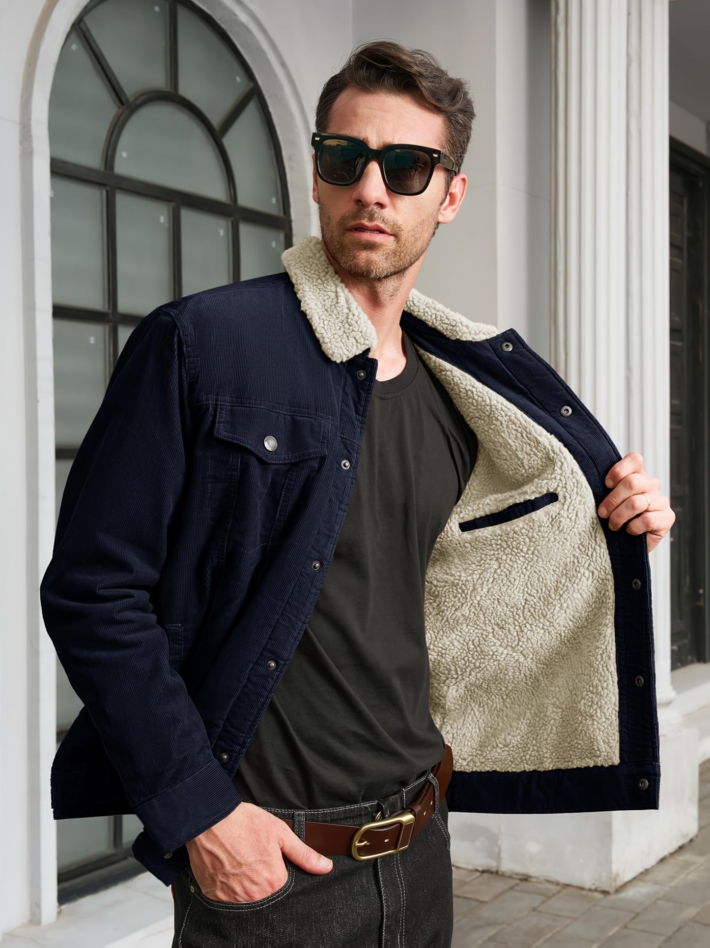 Men's Heavy-Duty Winter Jacket with & Lapel Collar - Thick Warm Trucker Jacket Suitable for Hiking, Camping, Outdoor Workwear - Machine-Washable Coat with Multi-Pocket Design (Fall/Winter)