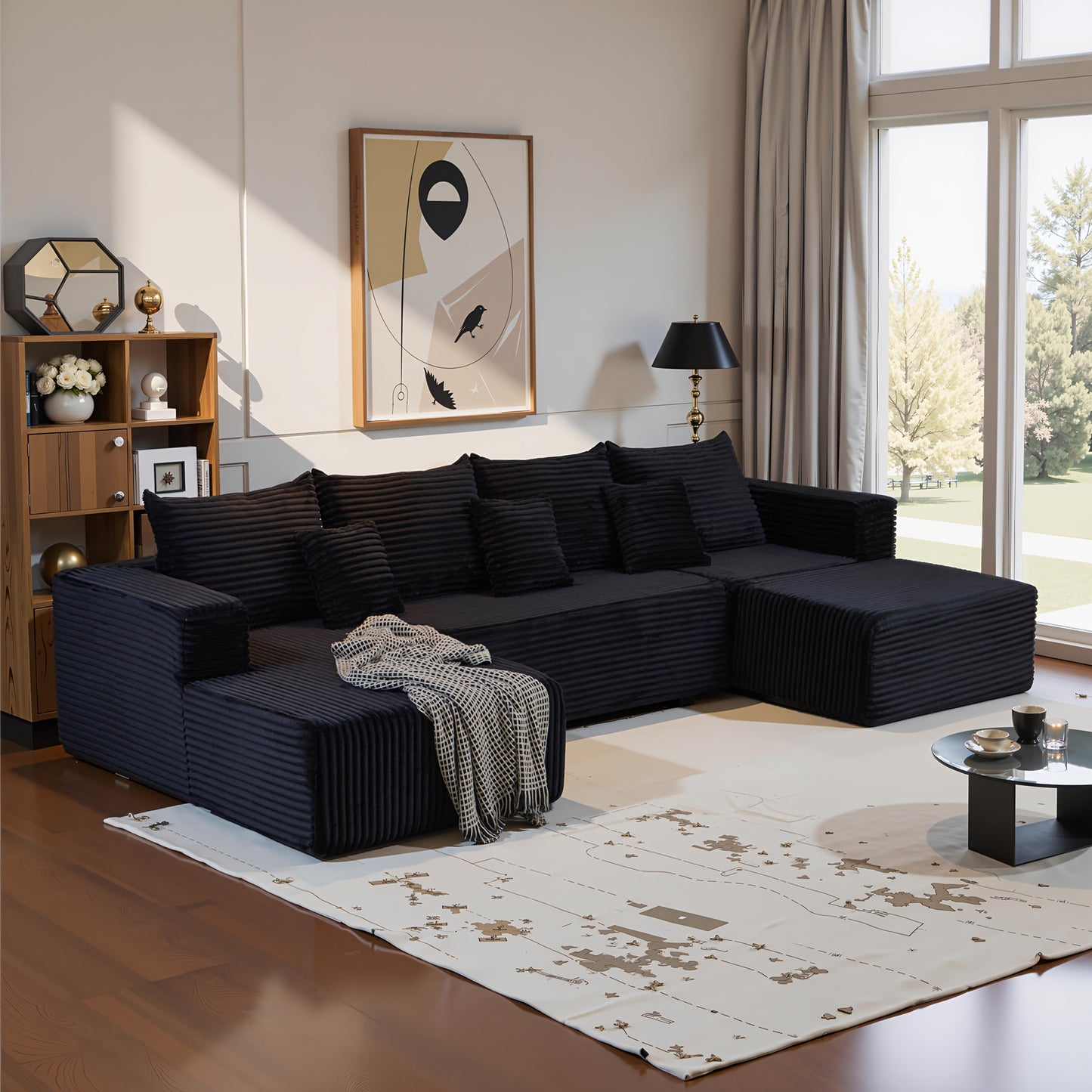 134''U-Shaped Modular Sectional Sofa with Chaise Lounge - No Assembly Required, Memory Foam Cushioning & Corduroy-like Fabric, Convertible Sleeper Sofa Bed, Contemporary Cloud Boneless Design for Game Room, Living Room, for h