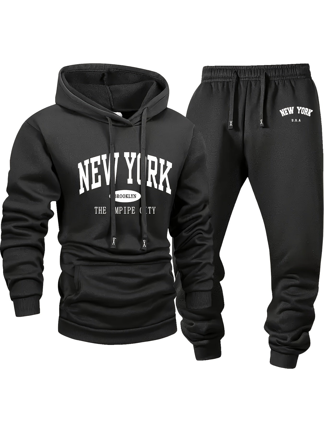 6pcs Men'S Spring/Autumn Solid Color Casual Suit, Long Sleeve Hoodie and Drawstring Pants, Outdoor Sports Leisure Set
