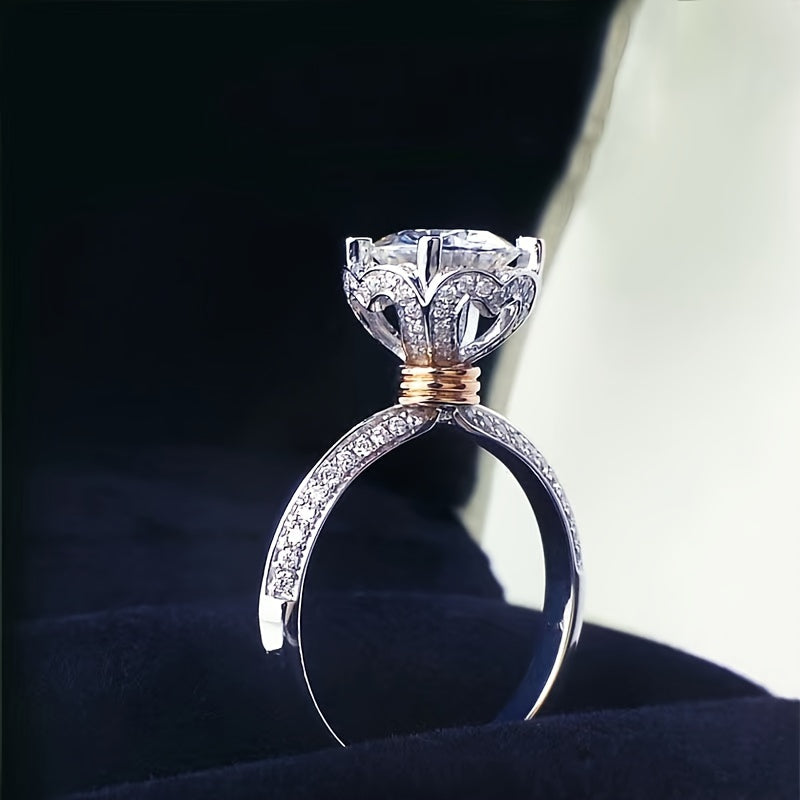 S925 Sterling Silveryy 1 Carat Moissanite Diamond Ring Fashionable Men'S Pinky Ring Women'S Couple Design High-end Luxury Men'S Gift For Girlfriend Proposal Engagement Wedding Elegant Daily Wear For Mother Jewelry Gift With G