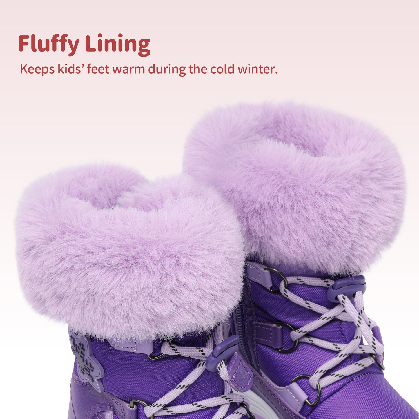 Girls' Slip-Resistant faux fur-Lined High-Top Winter Snow Boots with Pattern - Warm Mid-Calf Insulated Kids Shoes, Easy-On Lace Closure, Cushioned TPR Sole & Soft Fabric for Outdoor Play, School, and Everyday Winter Wear (Pin