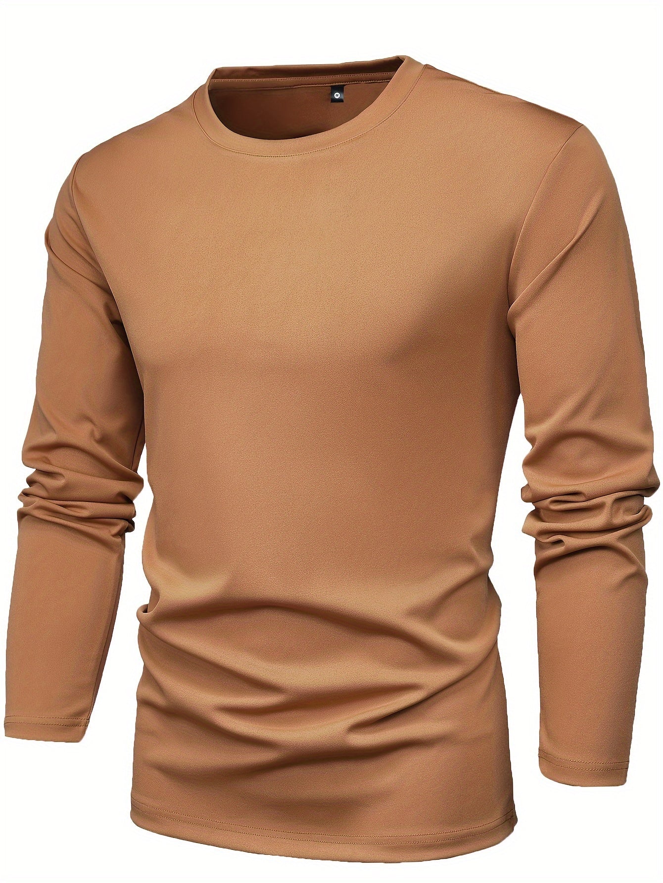 [5pcs Men's T-Shirts] 5pcs Men's Long Sleeve Round Neck T-Shirts - Solid Color Base Layer Layering Shirts, Casual & Athletic Wear, Durable Machine-Washable Tops for Jogging, Gym, Everyday Use - Bulk Pack Value (5)