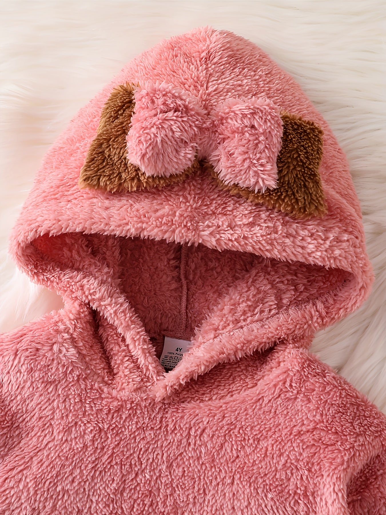 Girls' Warm Fleece Hooded Pullover Jacket + Long Pants Set, Autumn Winter Plush Coat with Elastic Waist Trousers for Girls' Cold Weather Protection Sweater Top and Matching Joggers Outfit, 4-5-6-7-8 Years Old Suitable for Goi