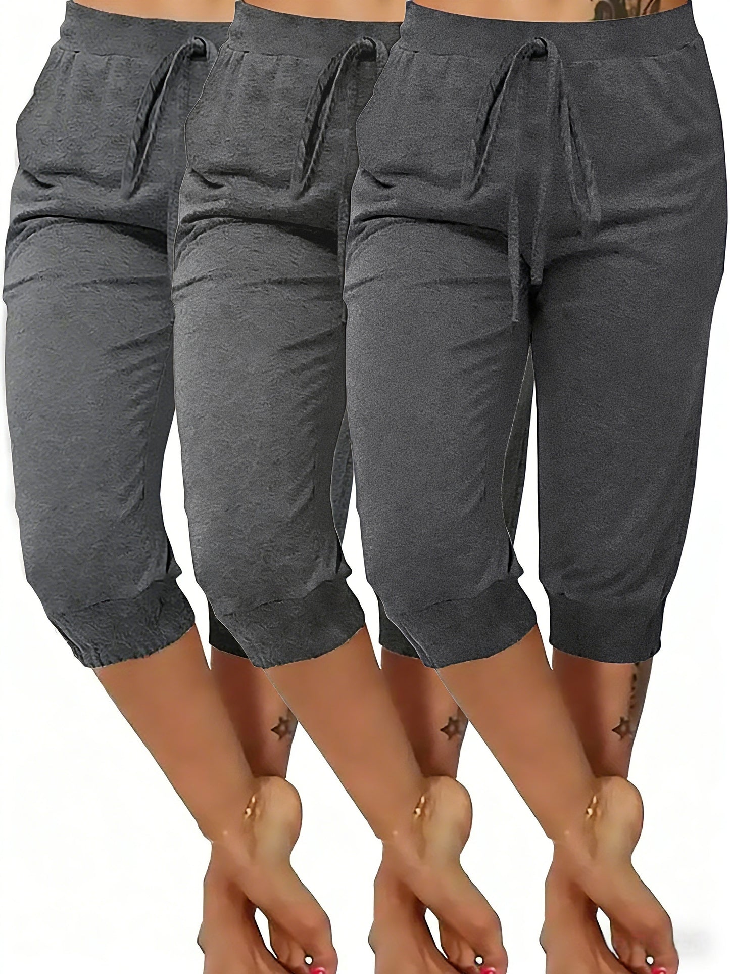 A Set of Three Casual Capri Pants with Bows, Comfortable Enough to Wear Outside As Loungewear