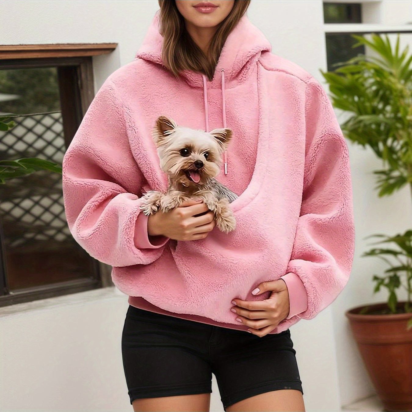 Women'S Oversized Hooded Sweatshirt with Front Pocket & Carry Pouch for Small Dogs/Cats - Cozy Fall Winter Pullover, Soft Casual Pet-Friendly Sweater, Adjustable Drawstring Hood, Spacious Pocket, Stylish Casual Attire for Dog