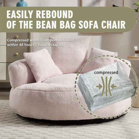 Bean Bag Chairs with Pillows for Adults, Stuffed Round Sofa Chair High-Density Foam Filled, Lazy Sofa Chair